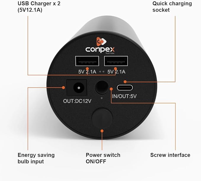 Multi-Functional Portable Power Supply | USB Rechargeable 12W Emergency Light for Camping & Tents