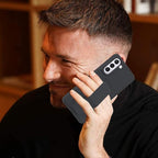 Slim Protective Case for Samsung Galaxy S21-S24 Plus | Leather Hand Strap & Kickstand | Black
