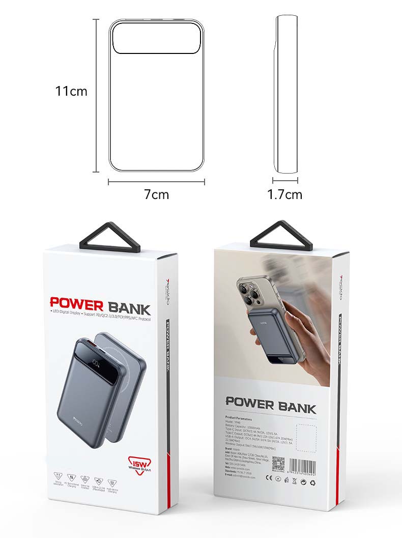 P50 20000mAh Power Bank – 15W Wireless Charger with PD Two-Way Fast Charging and Digital Display