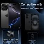 Camera Lens Protector for iPhone 16 Pro/Pro Max | 9H Tempered Glass with Matte Metal Plate