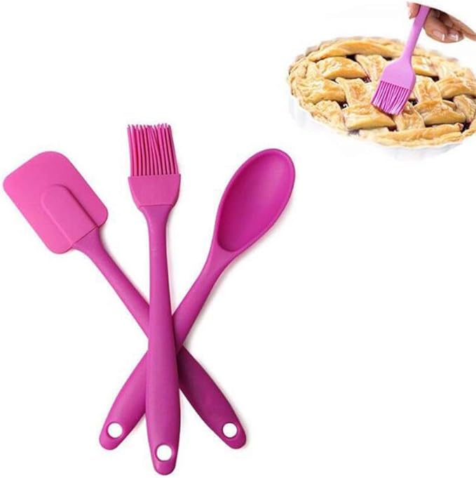 3-Piece Silicone Cooking Utensil Set | Spatula, Spoon & Brush | Heat Resistant for Baking & Cooking