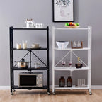 4-Layer White Folding Kitchen Storage Rack – No-Installation, Thickened & Mobile for Easy Organization