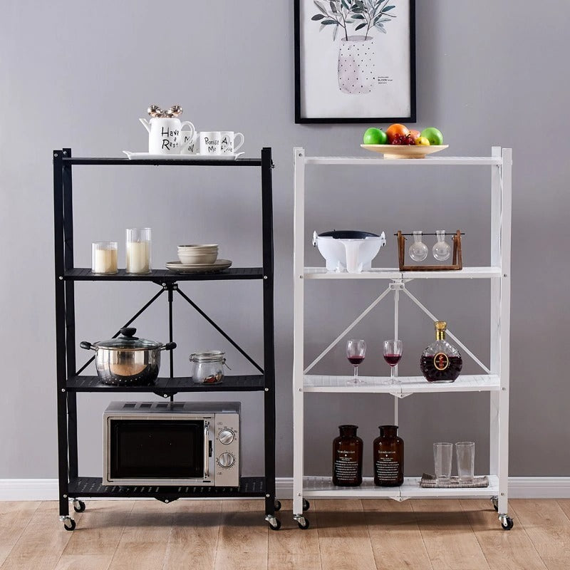 4-Layer White Folding Kitchen Storage Rack – No-Installation, Thickened & Mobile for Easy Organization
