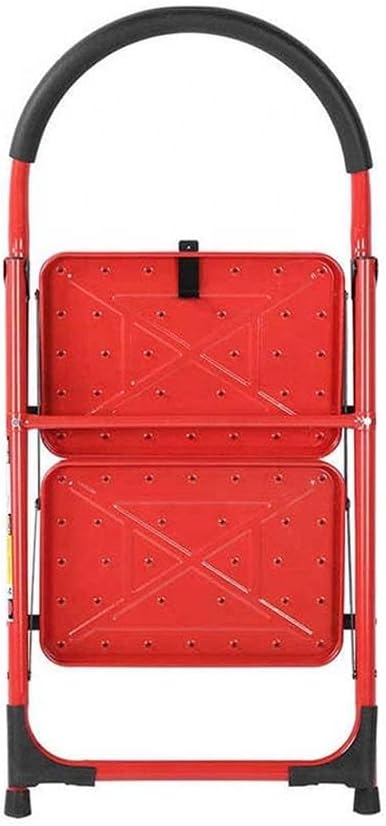 Compact 2-Step Mini Ladder | Folding Wrought Iron Red Stairs for Home Use