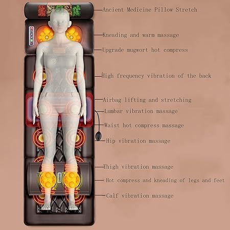 Full Body Massage Mat with Heat – 10 Vibrating Motors for Neck, Back, Waist, and Spine Relief | Vibration, Kneading, and Heat Therapy