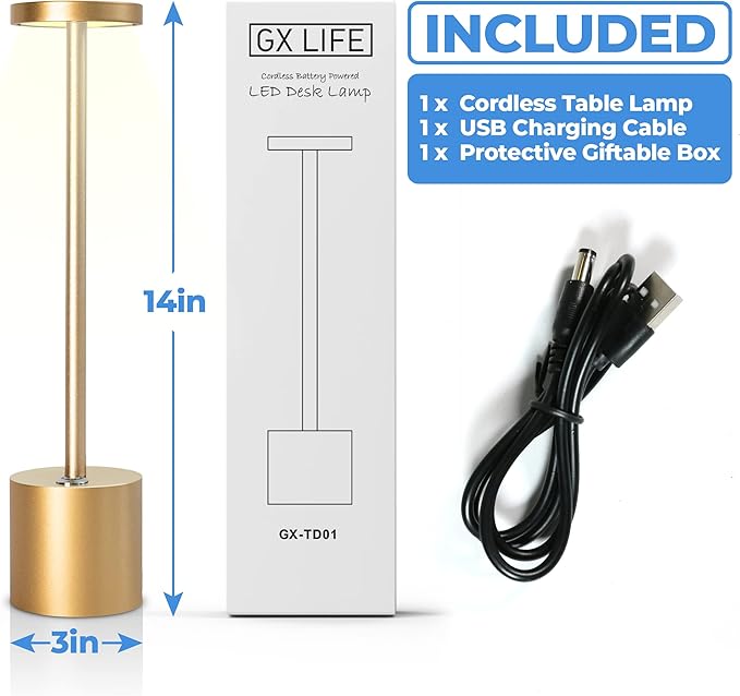 Cordless LED Table Lamp – Rechargeable, Minimalist, 3-Level Dimming for Home & Office