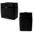 Leather Triple Makeup Case – Luxurious Multi-Layer Cosmetics Storage with Drawer, Portable Beauty Organizer for Travel and Home Use