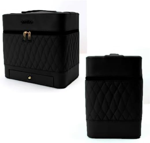 Leather Triple Makeup Case – Luxurious Multi-Layer Cosmetics Storage with Drawer, Portable Beauty Organizer for Travel and Home Use