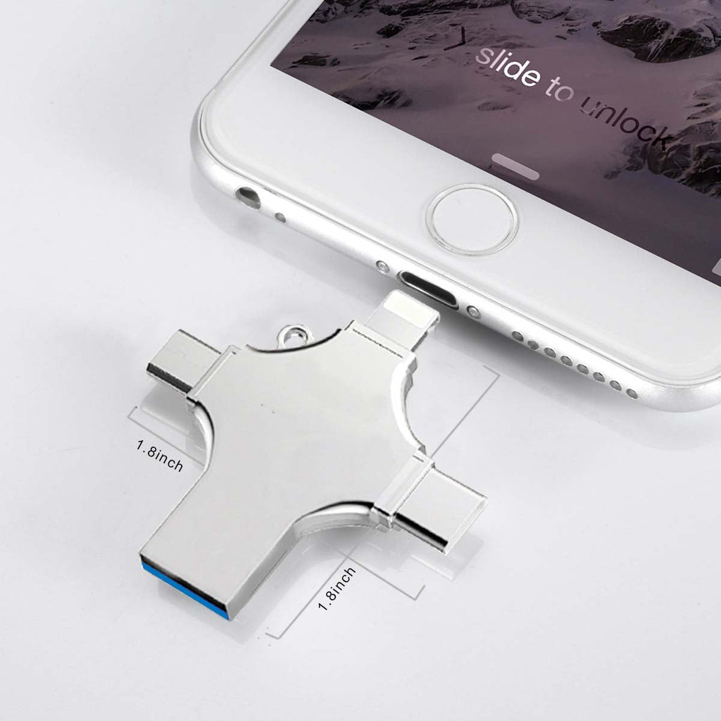 128GB 4-in-1 USB 3.0 Flash Drive | Fast USB A, USB C, Micro USB & iPhone Connector | Compatible with iPhone, Android, iPad, Mac, PC, Galaxy S, Windows