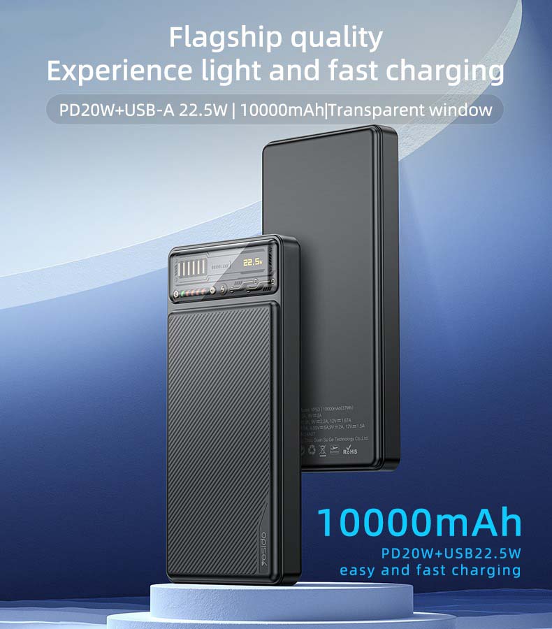 YP57 Fast Charging Power Bank – 10000mAh Dual Output with 15W + USB 22.5W and Transparent Battery Display