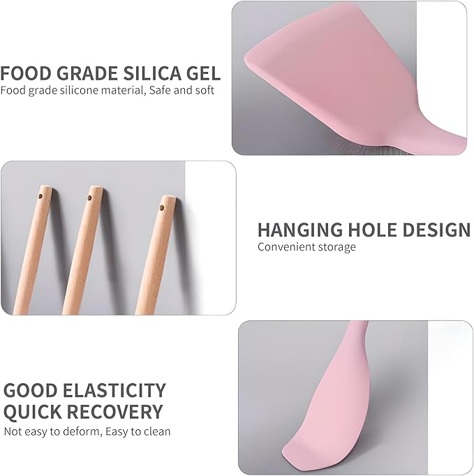 19-Piece Silicone Cooking Utensils & Knife Set | Includes Utensils, Knives, Cutting Board & Block | Stylish Pink Design