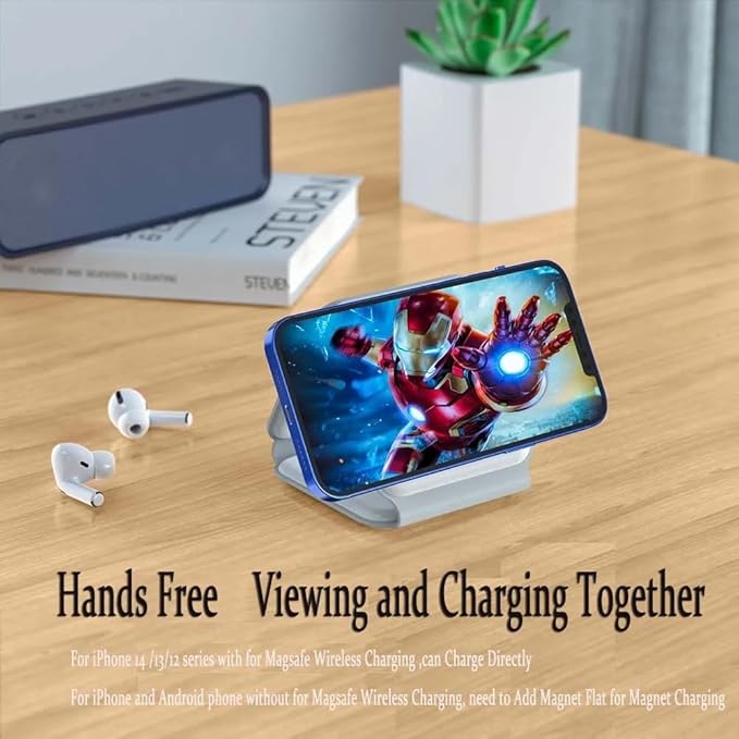 Foldable Magnetic Wireless Charger | 3-in-1 Charging Stand for iPhone, Android, Watches, and AirPods