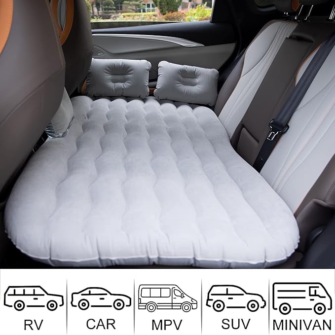 Car Air Mattress | Portable Inflatable Camping & Travel Bed | Comfortable Resting Mat for Car Backseat | Easy to Inflate & Store