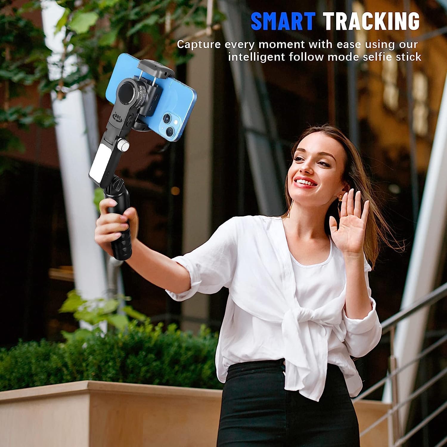 Q18 Mobile Phone Selfie Stick – Anti-Shake Gimbal Stabilizer with Built-In Fill Light, Rechargeable Battery, and Universal Smartphone Compatibility
