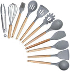 19-Piece Silicone Cooking Utensils & Knife Set | Grey Kitchen Tools with Knives, Cutting Board, & Storage Block