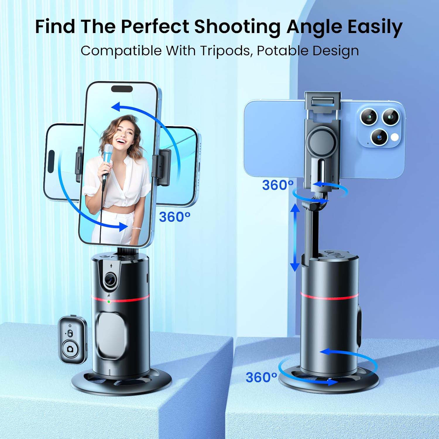 Tripod with Fill Lights – Smart 360° Rotation, Gesture Control, Detachable Remote, and Adjustable Lighting for Vlogging and Live Streaming