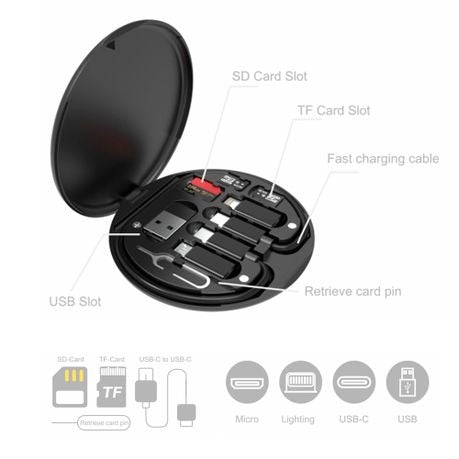 EC148 Type-C USB Charging Cable | Multi-Function Portable USB Adapter Storage Set | 4-in-1 Data Cable with USB-A, Micro-USB, and Lightning Adapters