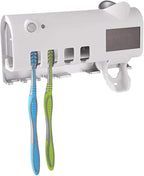 3-in-1 Intelligent Photosensitive Toothpaste Dispenser | Wall-Mounted USB Solar Rechargeable Toothbrush Holder (White)