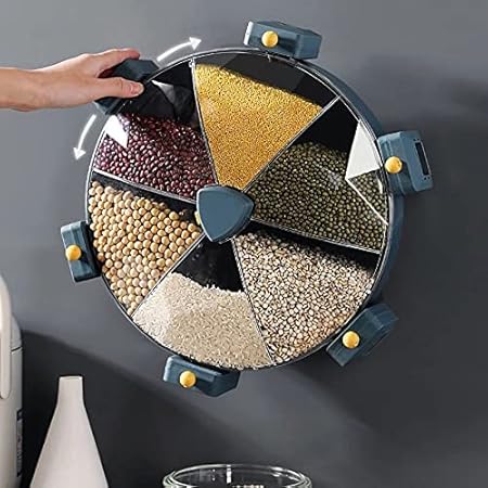 Wall-Mounted 6-Grid Dry Food Dispenser | Cereal, Rice, Snack & Grain Storage | Transparent, Food-Grade Container with Portion Control