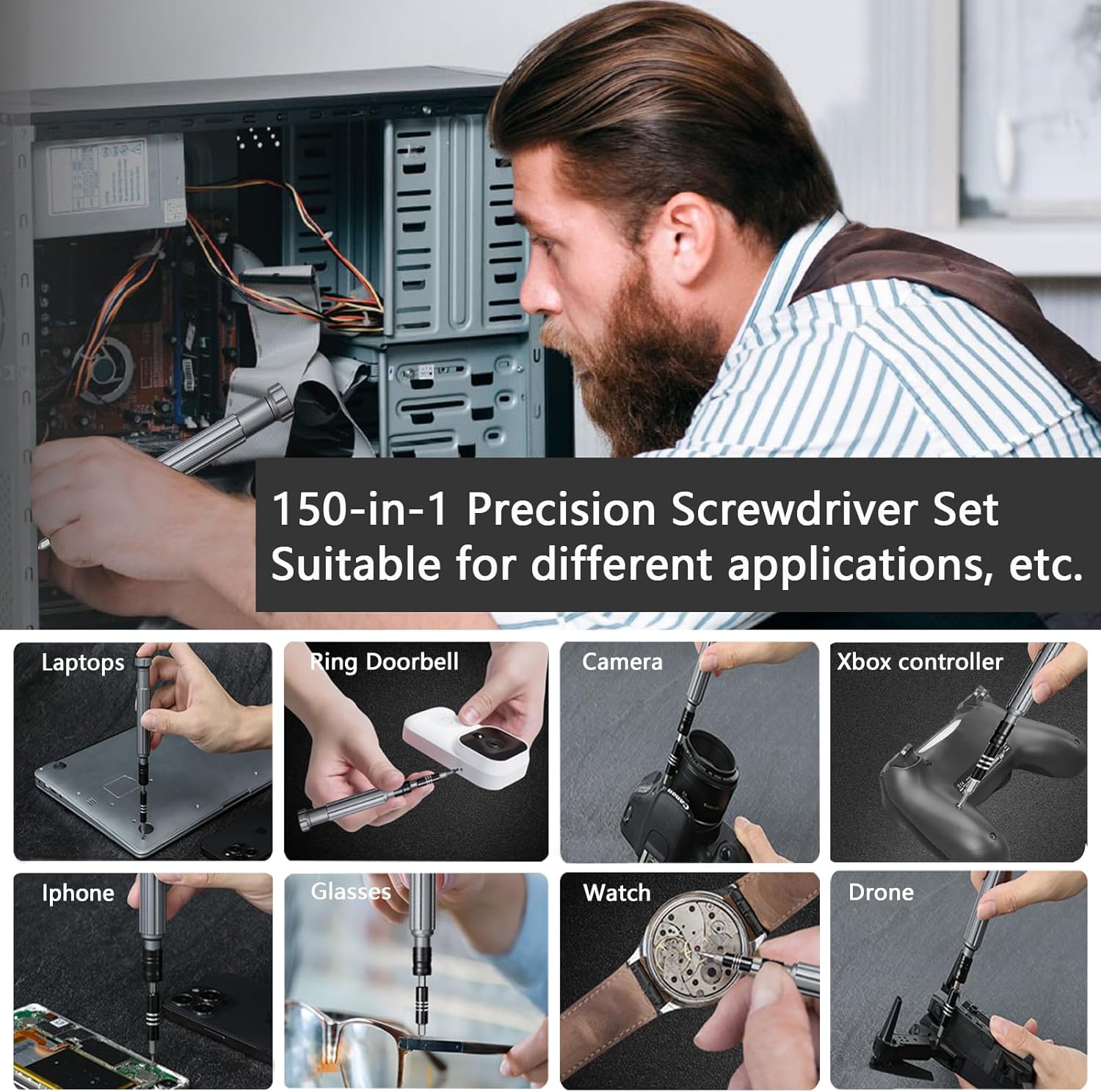 150-in-1 Precision Screwdriver Set | Durable Electronics Repair Tool Kit with Magnetic Bits & Case | Compatible with PC, Laptop, iPhone, MacBook, Glasses