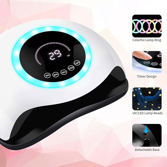 UV LED 168W Nail Lamp | Professional Nail Dryer with 42 LEDs for Gel Polish | Fast Curing Nail Light with 4 Timer Settings | Salon-Quality Manicure at Home