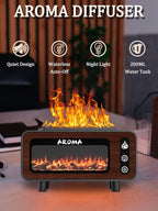 Wood Grain Fireplace Diffuser | Simulated Flame Aroma Diffuser with 7-Color LED | Silent Humidifier with Auto Shut-Off for Bedroom & Living Room