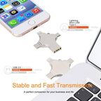 256GB 4-in-1 USB 3.0 Flash Drive | High-Speed USB A, USB C, Micro USB & iPhone Connector | Compatible with iPhone, Android, iPad, Mac, PC, Galaxy S, Windows