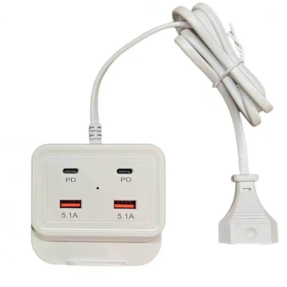 Intelligent USB Power Strip Plug with Dual PD & USB Ports | 5.1A Multi-Port Fast Charging Power Supply | US/EU Plug, 4 USB Output Ports for Safe Charging