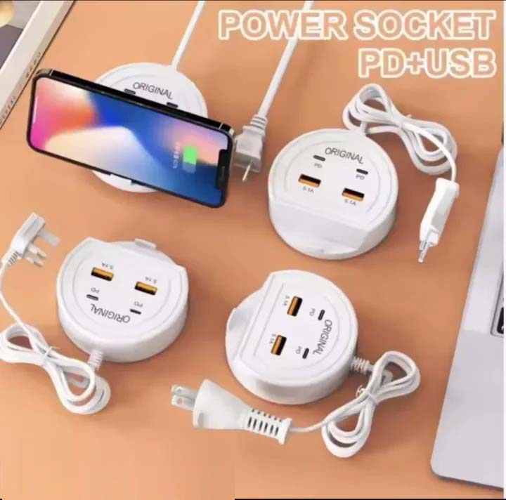 Quick Charge 5.1A Charger with Dual PD+USB Ports | Universal Multi-Port Charging Station with Mobile Phone Holder