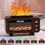 Wood Grain Fireplace Diffuser | Simulated Flame Aroma Diffuser with 7-Color LED | Silent Humidifier with Auto Shut-Off for Bedroom & Living Room