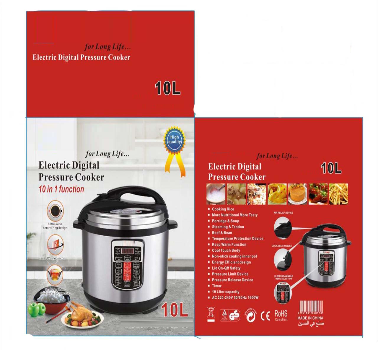 10L Smart Multi-Cooker - High Pressure Rice Cooker & Electric Pressure Cooker with Digital Display, 12 Cooking Functions
