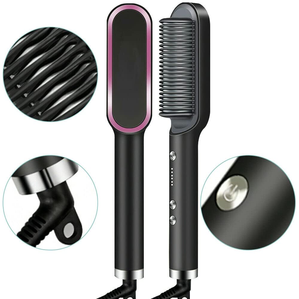 Multifunctional Hair Straightener Brush | Heating Curler, Straightener & Styler Comb for Hair & Beard | Fast Heating Straightening Iron