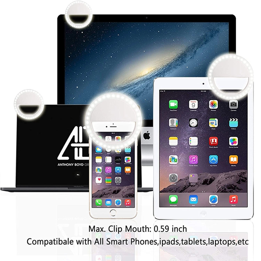 Rechargeable Clip-on Selfie Ring Light - 36 LED Phone Light Compitable for iPhone/Android (Multi-Color)