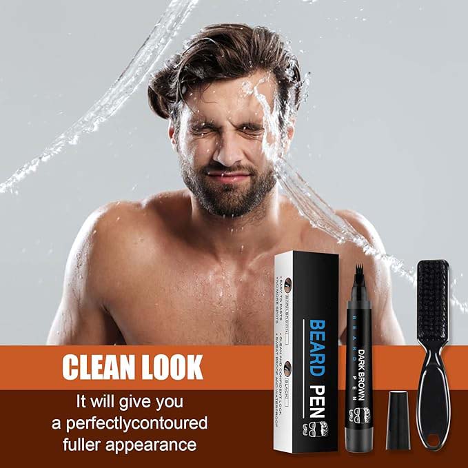 Waterproof Beard Filler Pen Kit | Contoured Beard Pen with Brush | Long-Lasting & Sweatproof Beard Pencil | Perfect for Patchy Beards