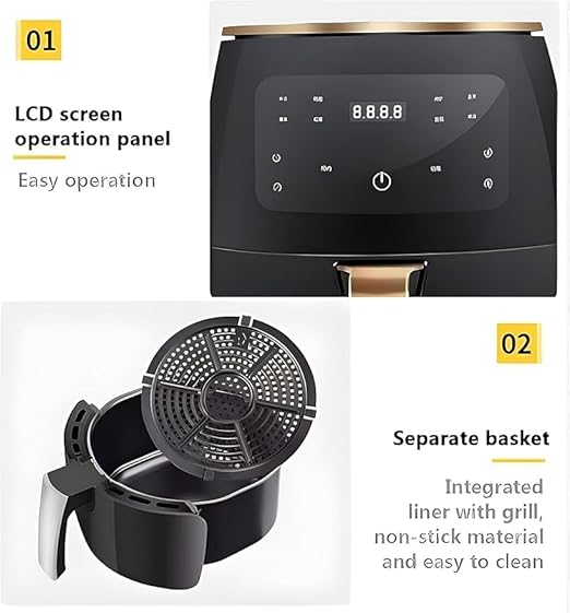 6L Multifunctional Digital Touch Air Fryer – 2400W Sleek Black Design for Healthier Cooking