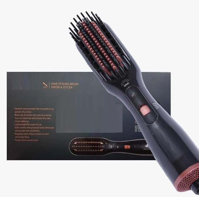 Professional 3-in-1 Hair Styling Brush | Hair Dryer, Straightener & Volumizer with Ionic Technology | Multiple Heat Settings for All Hair Types
