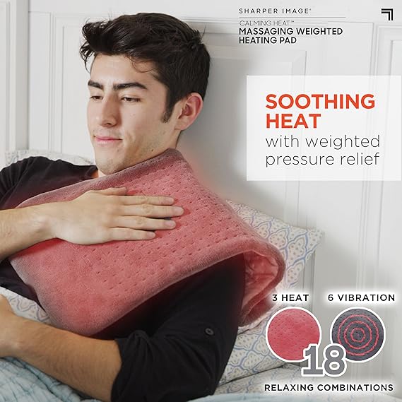 Heat Massaging Weighted Heating Pad by Sharper Image – Electric Heating Pad with Vibrations