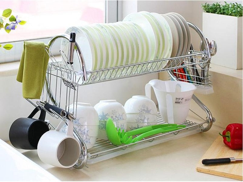 New Arrival 2-Layer Kitchen Dish Rack | Stainless Steel Dish Drainer & Plate Holder with Utensil Organizer
