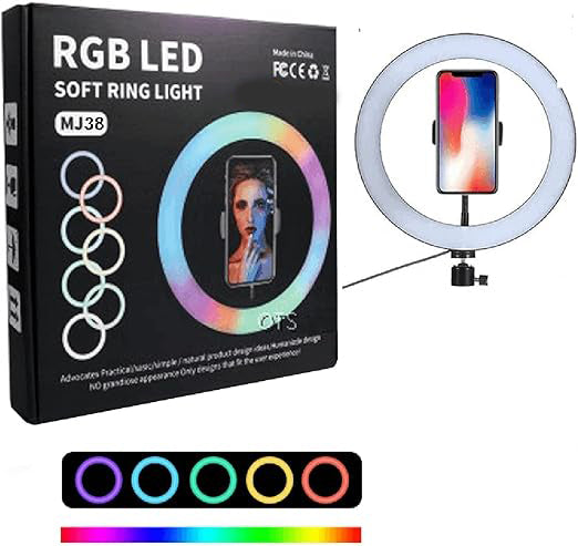 MJ38 RGB 25W Soft Ring Light | 38cm USB-Powered Light with Adjustable Tripod & Smartphone Stand | Ideal for Live Streaming & Content Creation