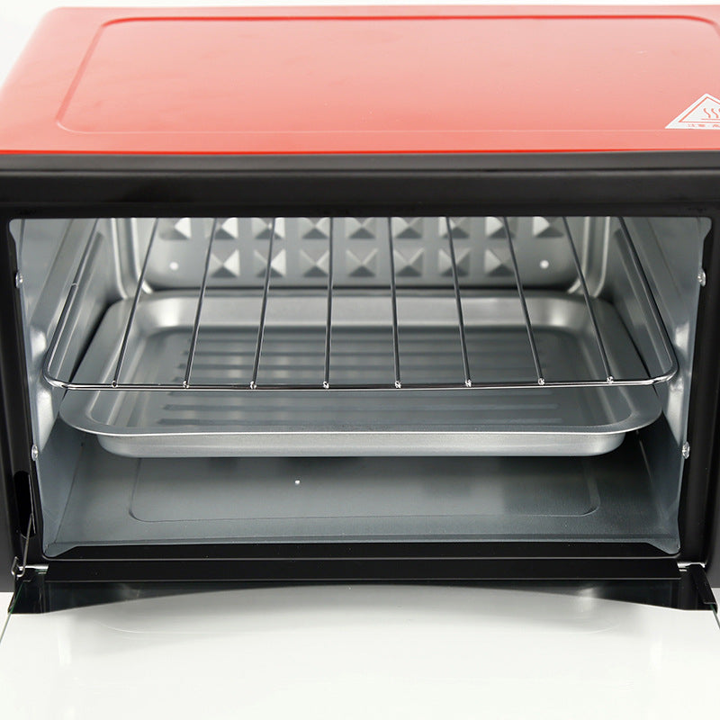 Multi-Function Electric Oven | 12L Mini Air Fryer Chicken Oven | Portable Tabletop Baking Oven with Bakeware & Rack | Stylish Red Compact Cake Oven