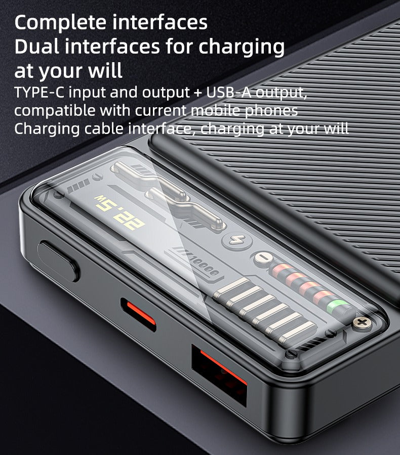 YP57 Fast Charging Power Bank – 10000mAh Dual Output with 15W + USB 22.5W and Transparent Battery Display