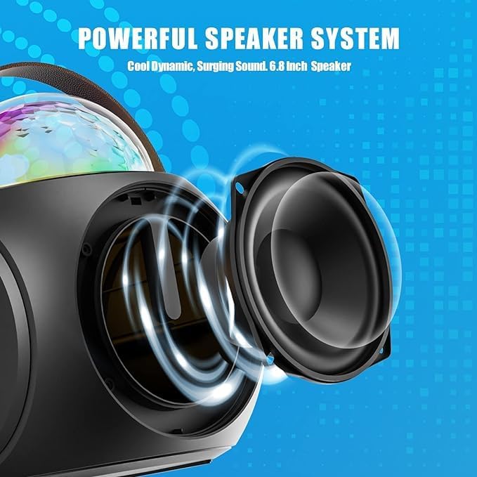 Karaoke Machine – Bluetooth Speaker, UHF Wireless Mics & Disco Ball Lights for Ultimate Party Fun
