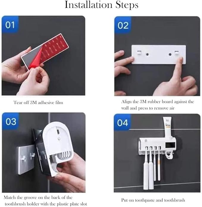 3-in-1 Intelligent Photosensitive Toothpaste Dispenser | Wall-Mounted USB Solar Rechargeable Toothbrush Holder (White)