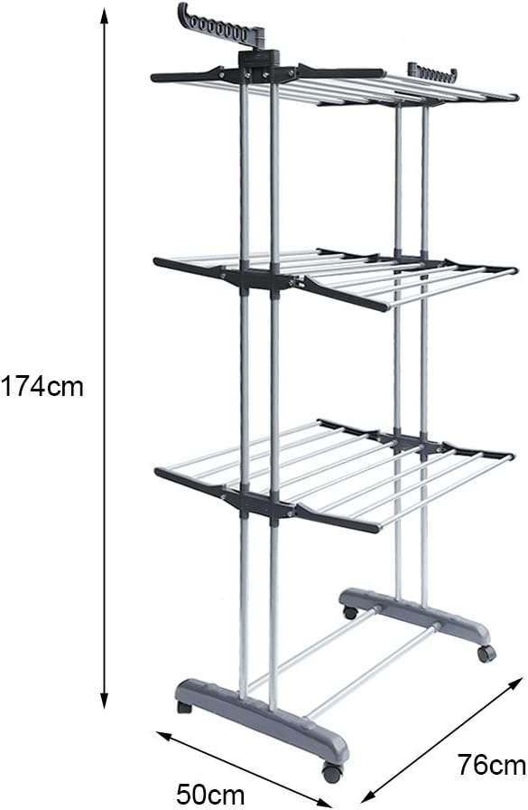 Foldable Rolling Laundry Drying Rack with Adjustable Shelves | Heavy-Duty Stainless Steel Rods | Compact Storage | Space-Saving Design for Apartments, Laundry Rooms & Small Spaces
