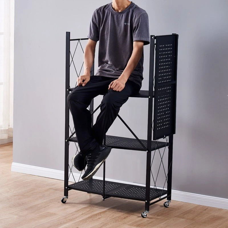 4-Layer White Folding Kitchen Storage Rack – No-Installation, Thickened & Mobile for Easy Organization