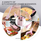 19-Piece Silicone Cooking Utensils & Knife Set | Includes Utensils, Knives, Cutting Board & Block | Stylish Pink Design