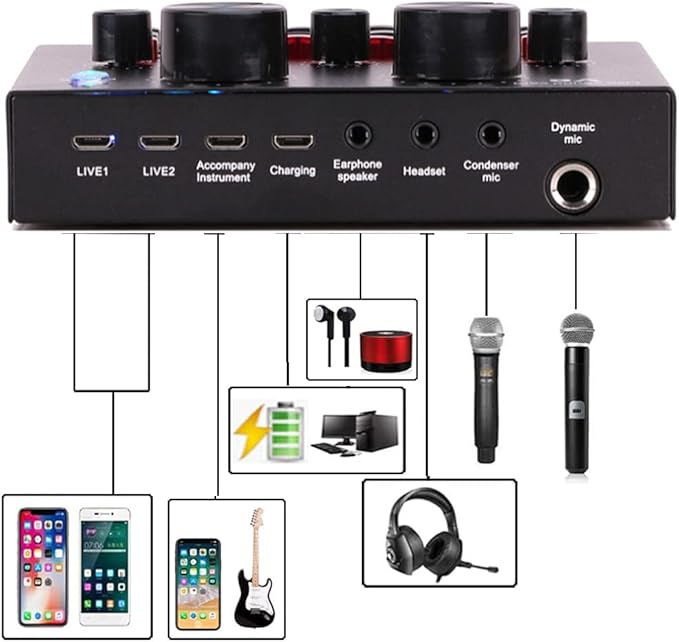 V8 Sound Card for Live Streaming | Bluetooth Voice Changer with Effects & 1200mAh Battery