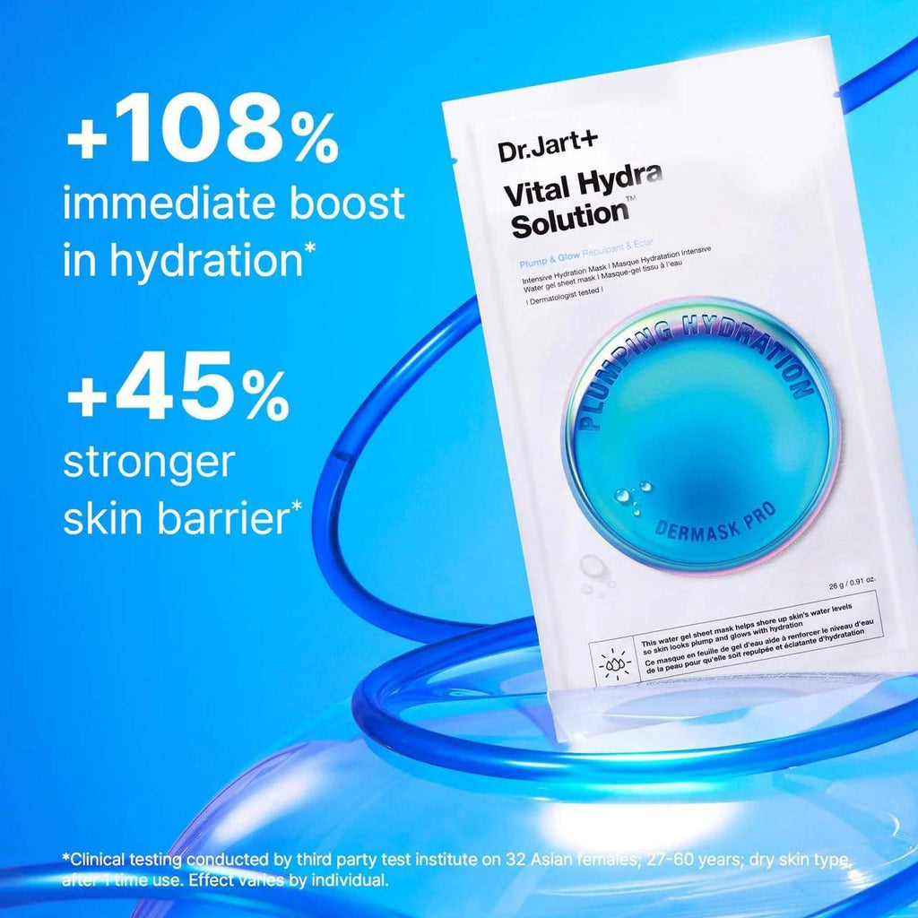 Dr. Jart+ Dermask Vital Hydra Solution Glow Face Mask. Hyaluronic Acid sheet mask for intense hydration & a radiant glow.