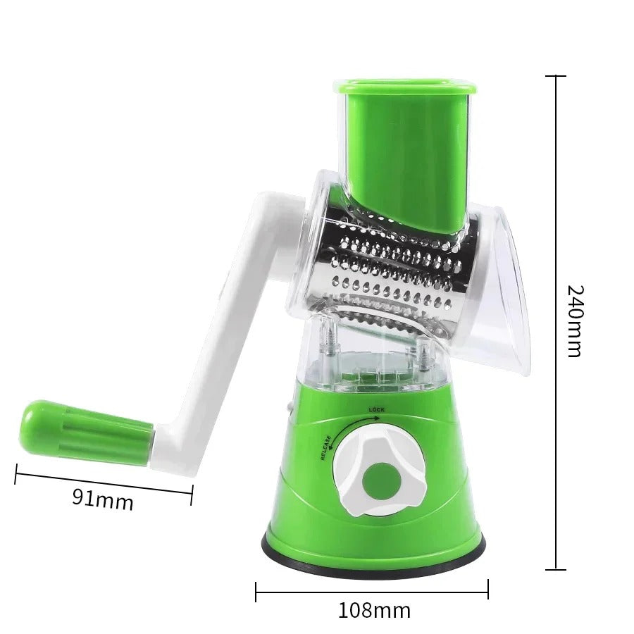 3-in-1 Manual Rotary Vegetable Drum Cutter | Slicer, Shredder, & Grater for Efficient Food Prep