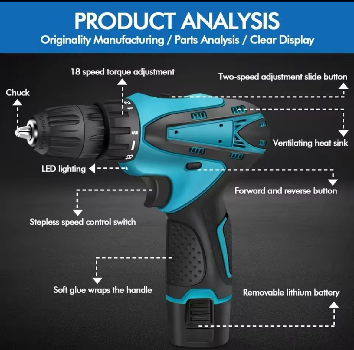 Cordless Drill Driver Set | Brushless Motor Screwdriver | 2 Lithium Batteries & Carry Box | Variable Speed Electric Drill for DIY, Home, and Professional Use